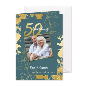 Einladung zur goldenen Hochzeit Goldzweige Foto